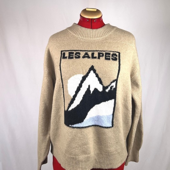 Universal Thread Sweaters - Universal Thread Les Alpes Mountain Graphic Sweater Tan Beige Large New
